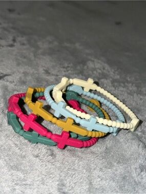 RANGER - Silicone Cross & beads Stretch multi color 5 piece Bracelet Set